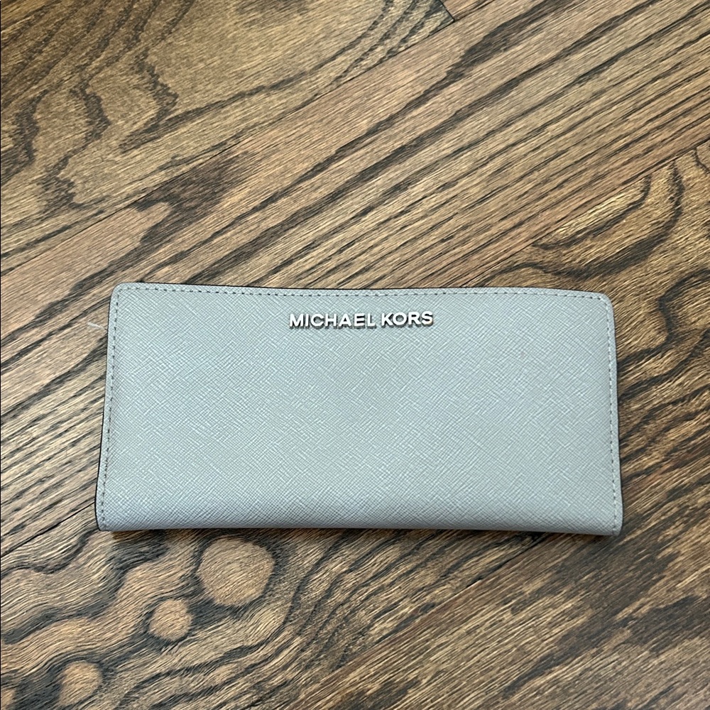 Michael Kors Light Gray Saffiano Continental Zip Wallet